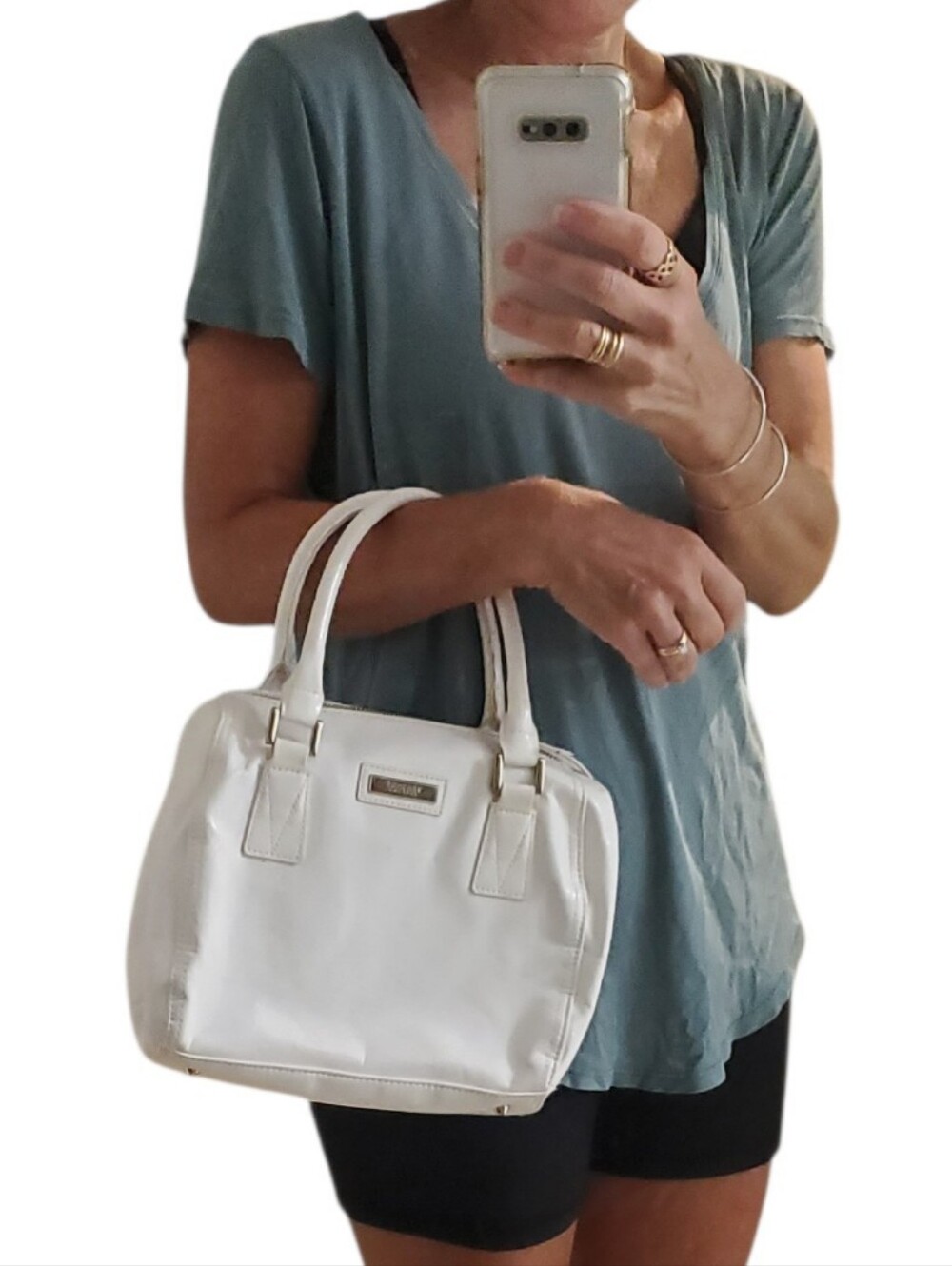 Versace Vintage White Patent Cosmetic Bag Satchel Handbag